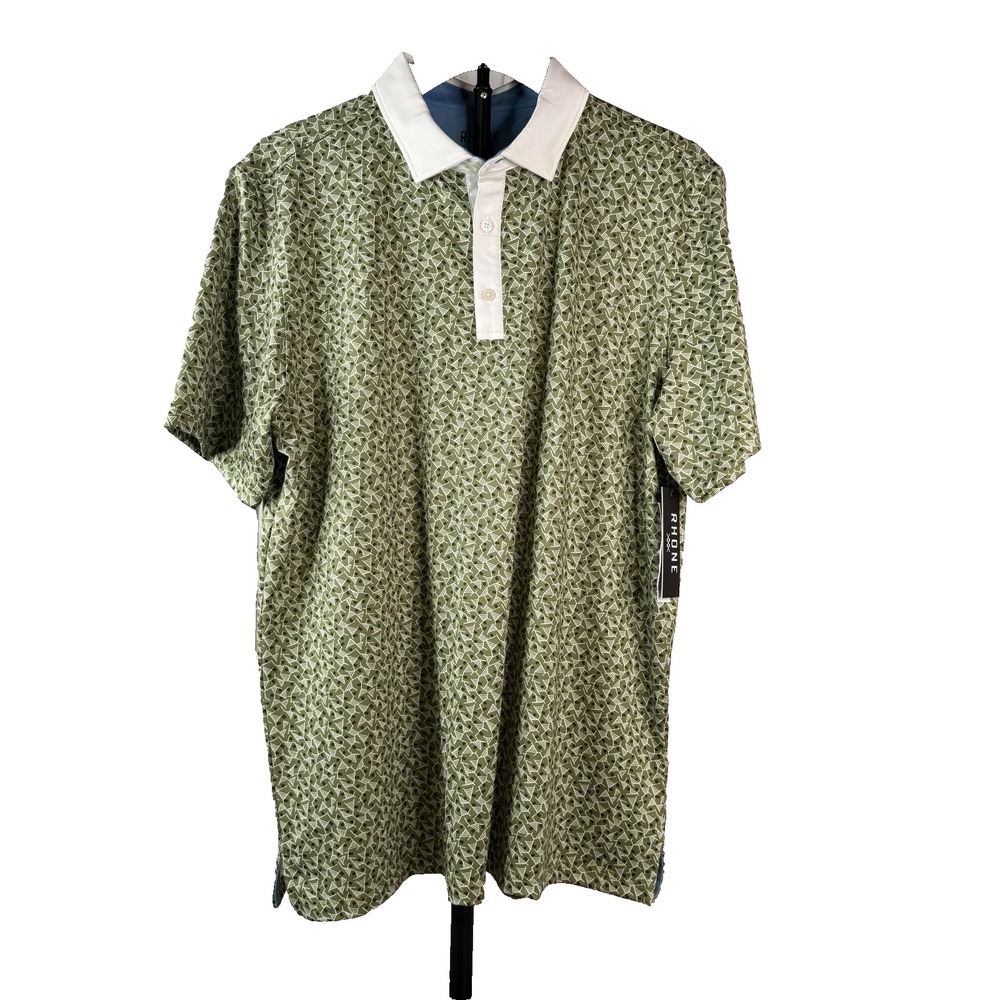 Rhone Polo Shirt Mens XXL Green Geometric Golf Performance Sport 102344 NWT